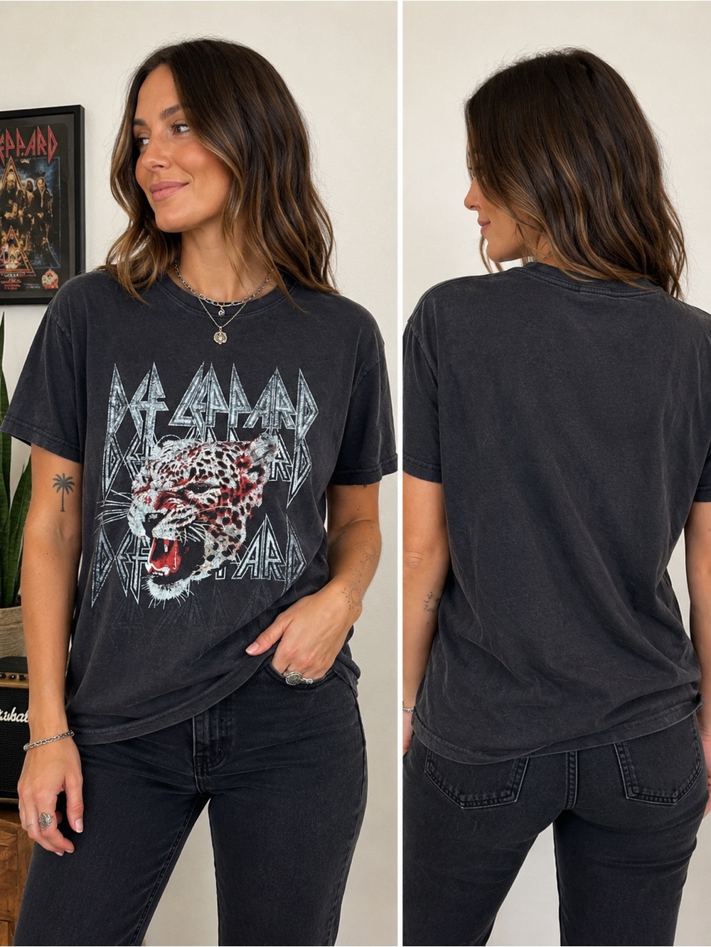 Def Leppard Leopard Graphic Band Tee Size Large‎ Black Soft Cotton Rock Concert